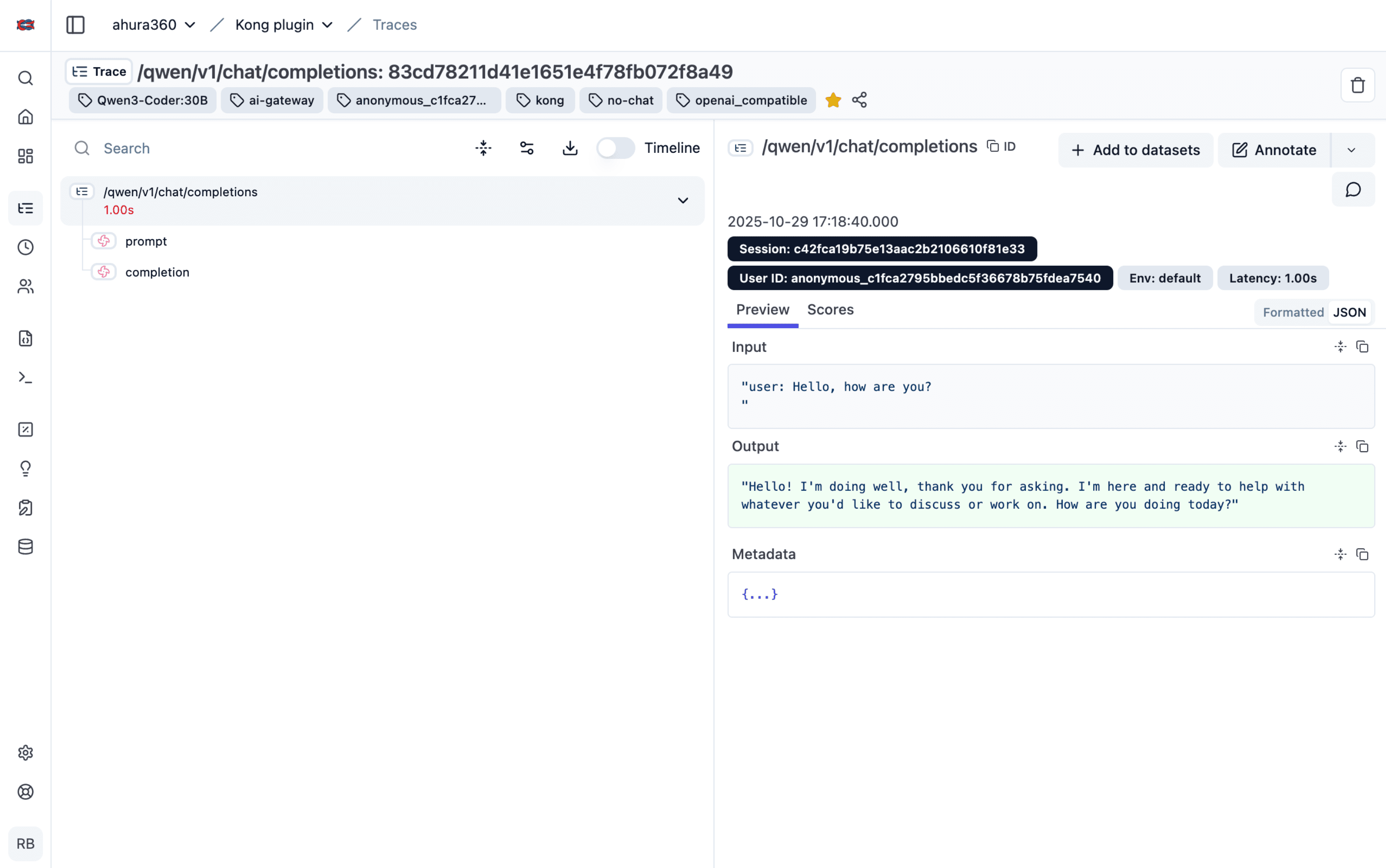 Example trace in Langfuse